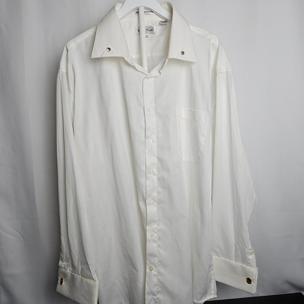 Karl Knox Mens Dress Shirt Creamy White Herringbone Texture French Cuff Link 4XL